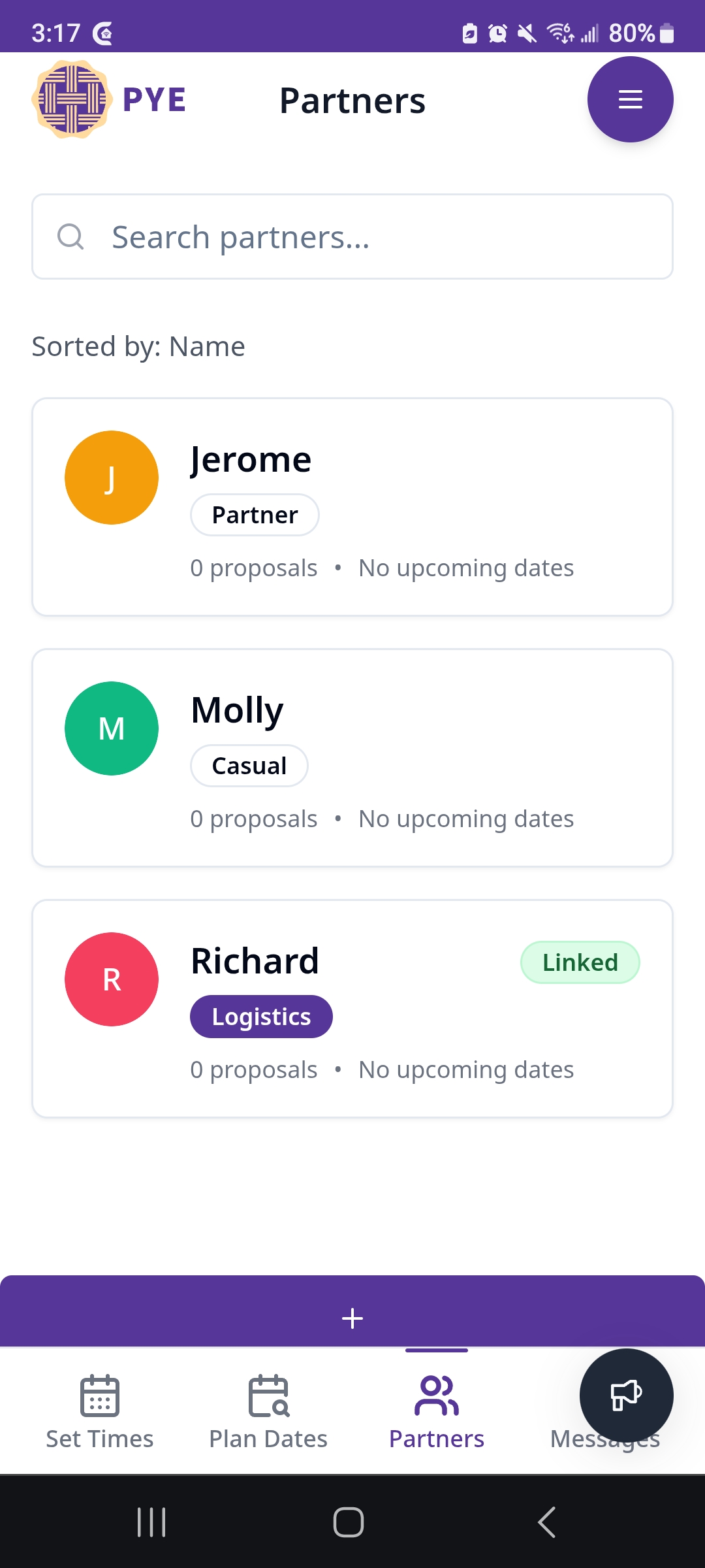 PYE Calendar Interface - Multi-partner coordination view