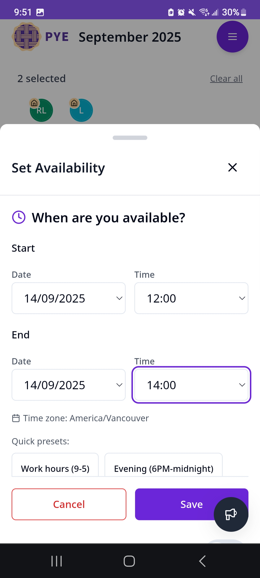 PYE Calendar Interface - Additional view showing scheduling features
